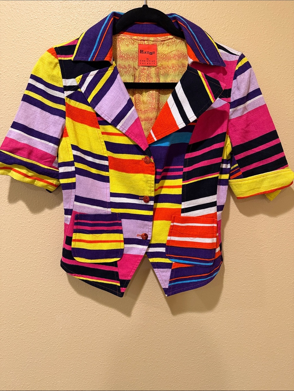 Vintage Bazar de Christian Lacroix Colorful Patchwork Striped Short SleeveJacket